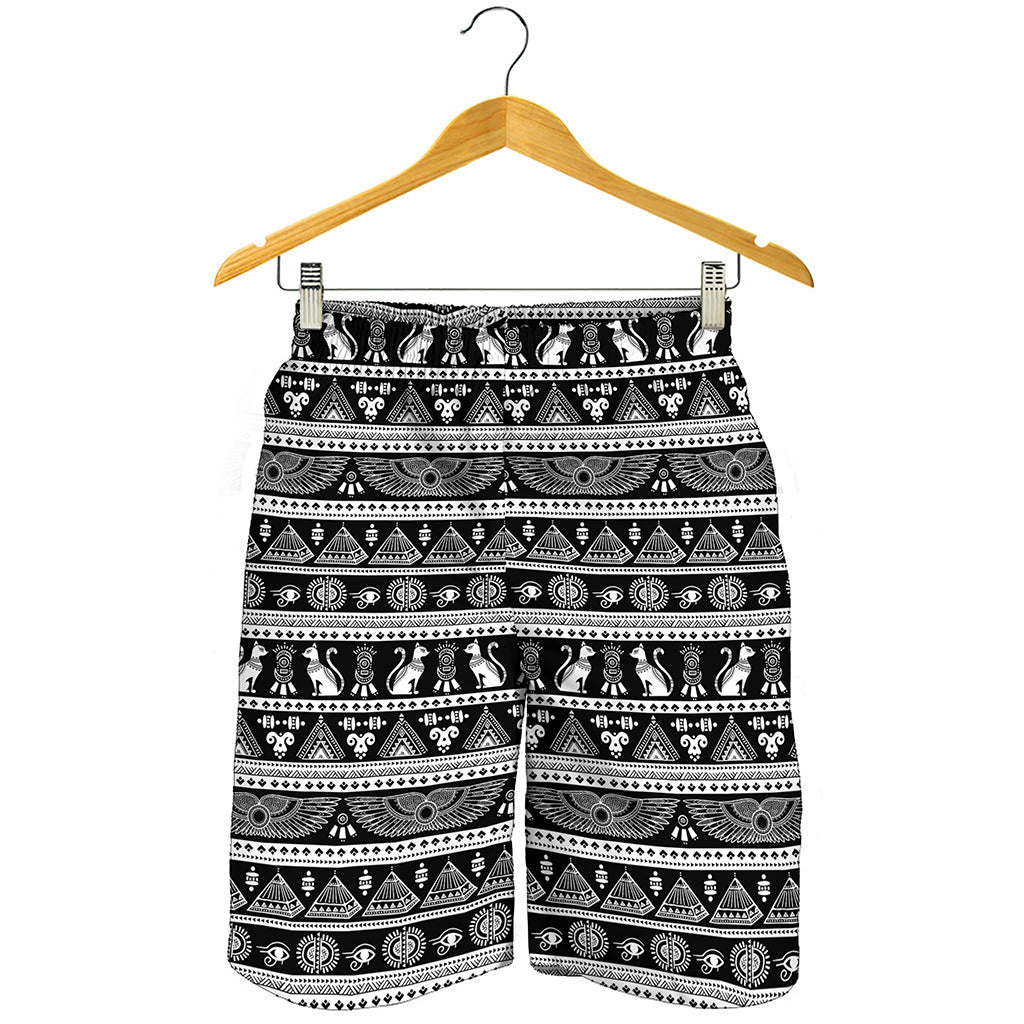 Black And White Egypt Pattern Print Men's Shorts