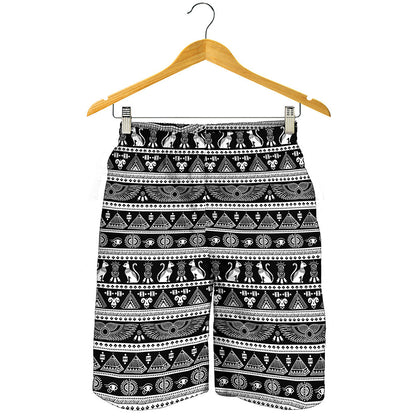 Black And White Egypt Pattern Print Men's Shorts