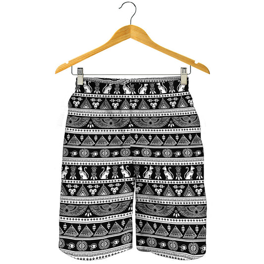 Black And White Egypt Pattern Print Men's Shorts