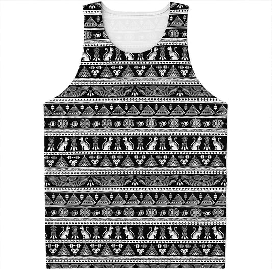 Black And White Egypt Pattern Print Men's Tank Top