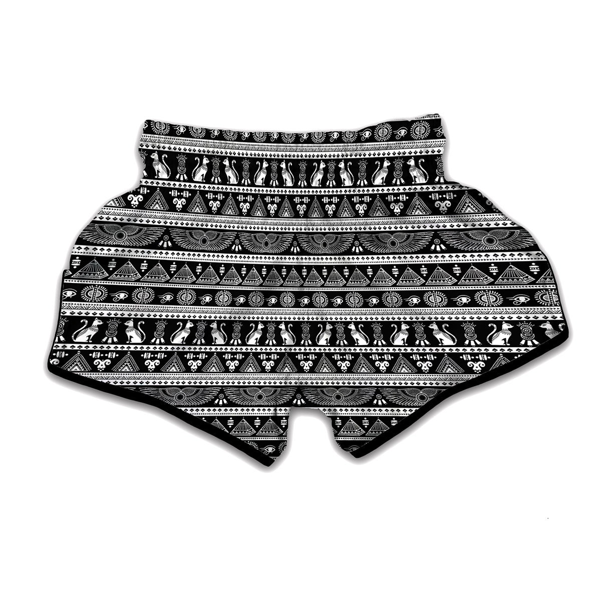 Black And White Egypt Pattern Print Muay Thai Boxing Shorts