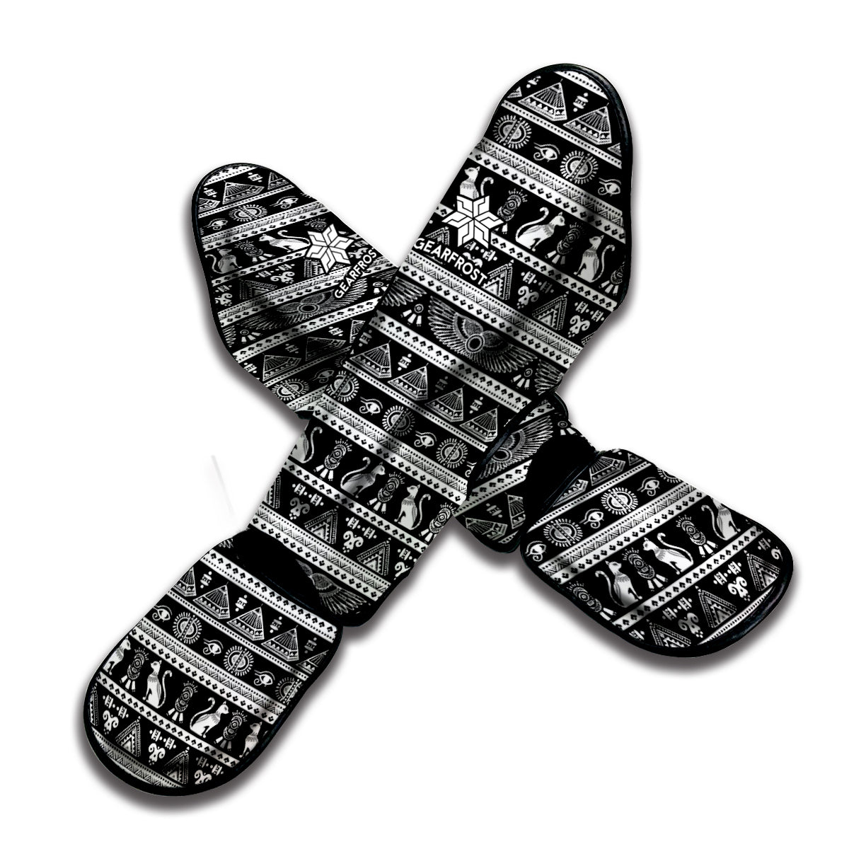 Black And White Egypt Pattern Print Muay Thai Shin Guard