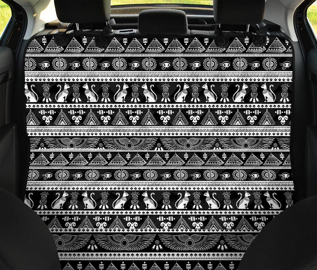 Black And White Egypt Pattern Print Pet Car Back Seat Cover