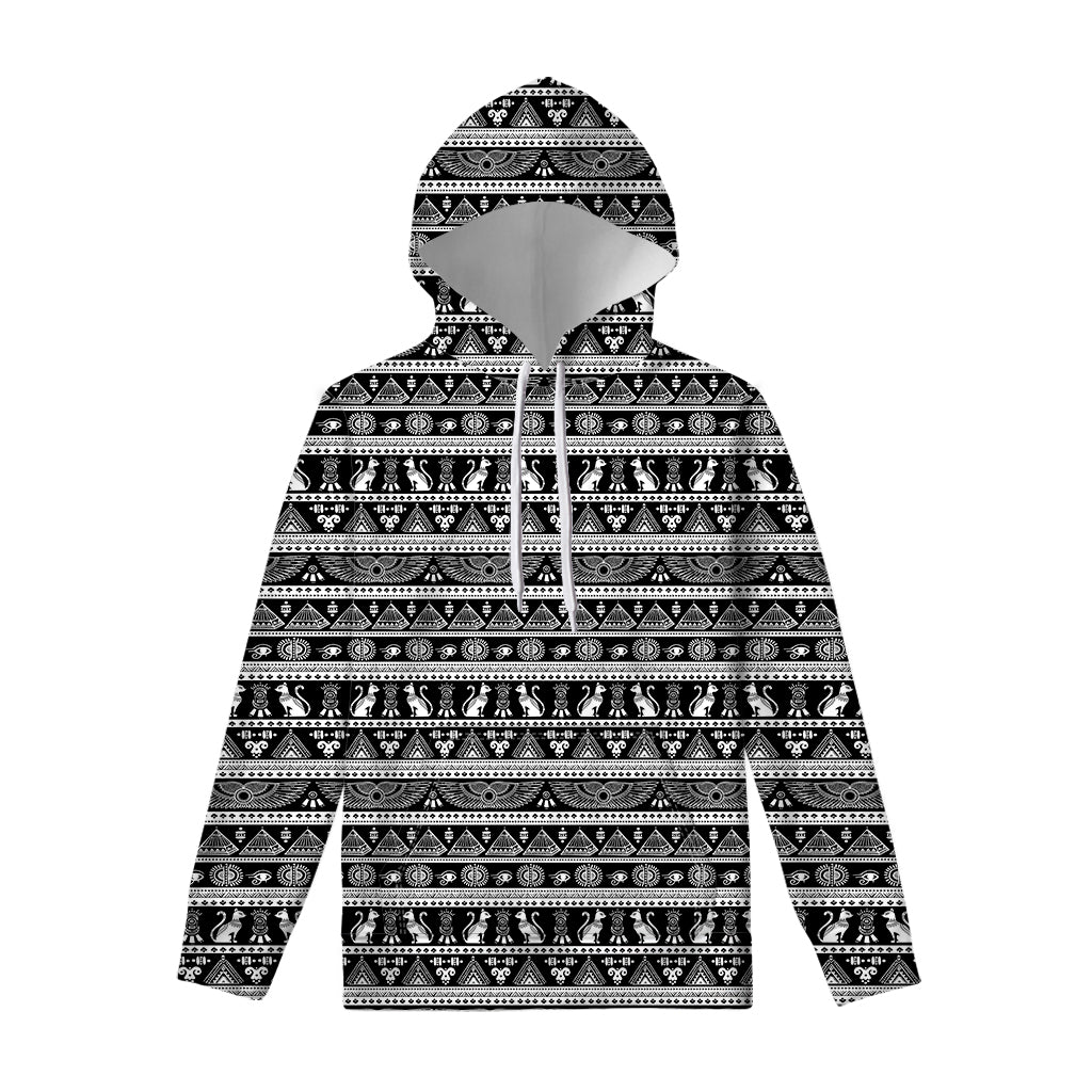 Black And White Egypt Pattern Print Pullover Hoodie