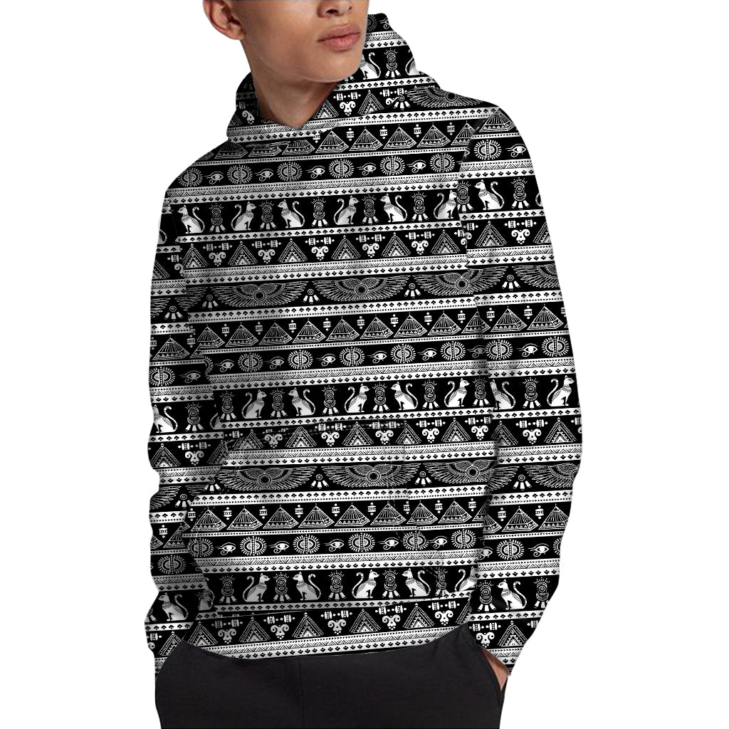 Black And White Egypt Pattern Print Pullover Hoodie