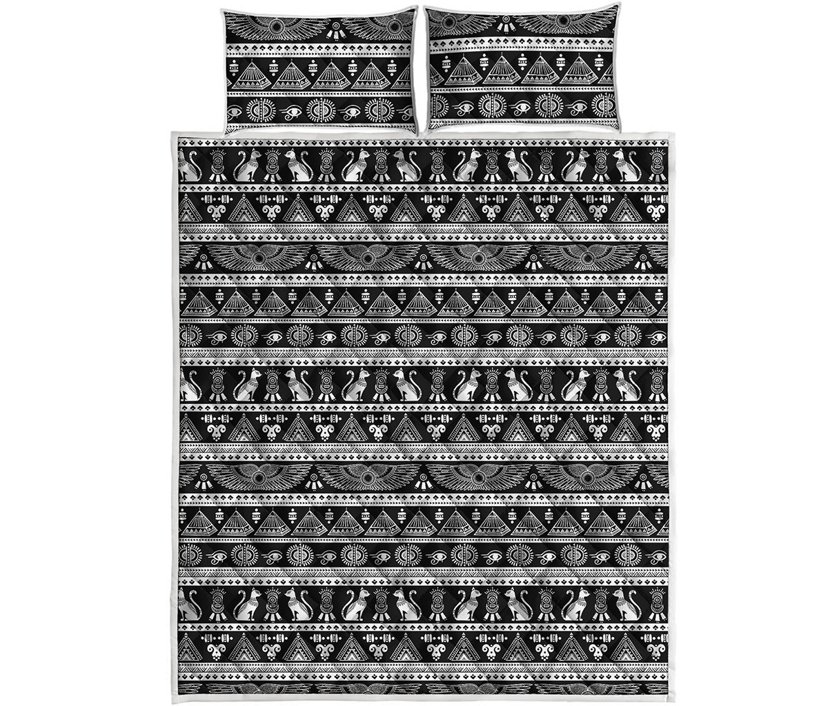 Black And White Egypt Pattern Print Quilt Bed Set