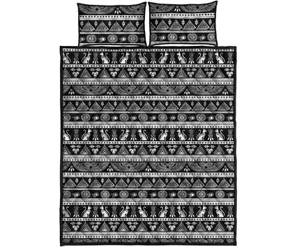 Black And White Egypt Pattern Print Quilt Bed Set
