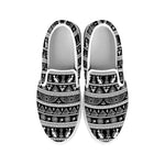 Black And White Egypt Pattern Print White Slip On Shoes