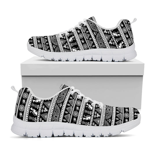Black And White Egypt Pattern Print White Sneakers
