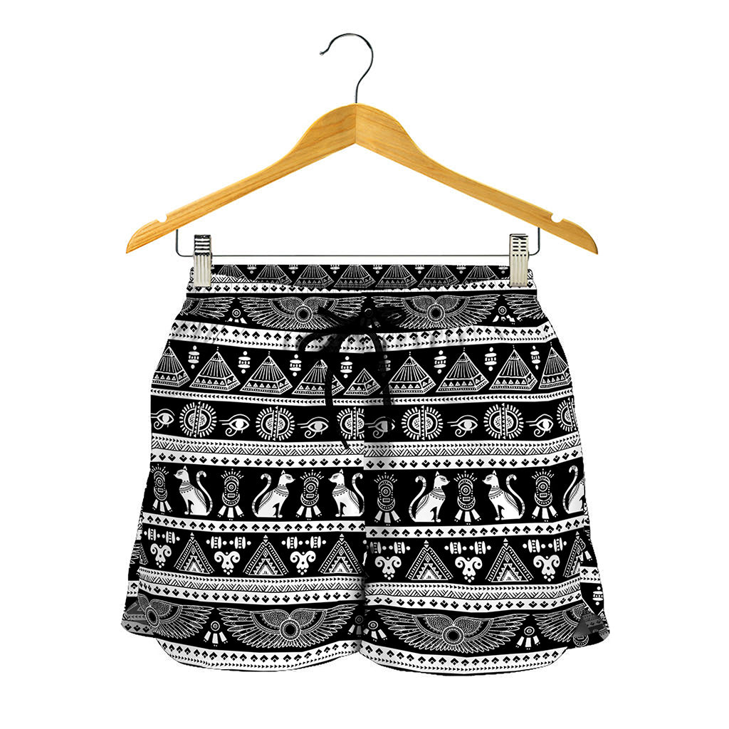 Black And White Egypt Pattern Print Women's Shorts