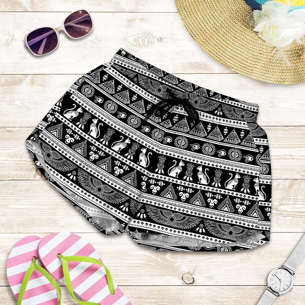 Black And White Egypt Pattern Print Women's Shorts