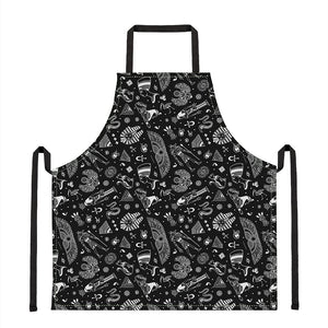 Black And White Egyptian Pattern Print Apron