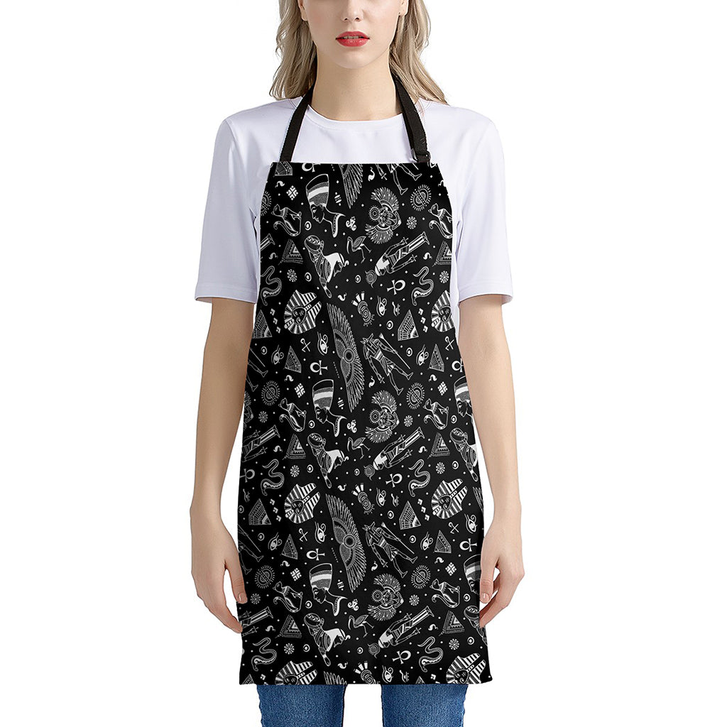 Black And White Egyptian Pattern Print Apron