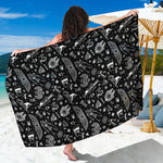 Black And White Egyptian Pattern Print Beach Sarong Wrap
