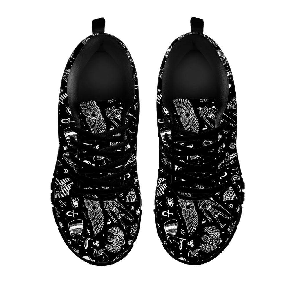 Black And White Egyptian Pattern Print Black Sneakers