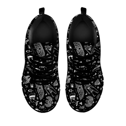 Black And White Egyptian Pattern Print Black Sneakers