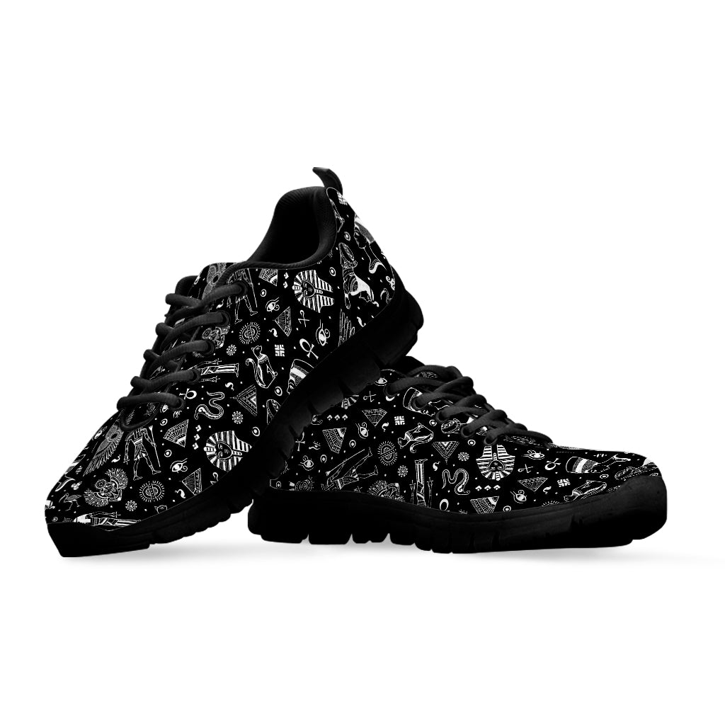 Black And White Egyptian Pattern Print Black Sneakers