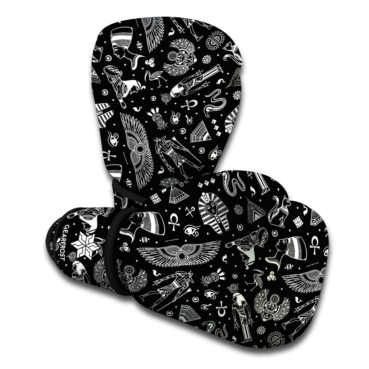 Black And White Egyptian Pattern Print Boxing Gloves