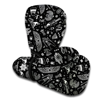 Black And White Egyptian Pattern Print Boxing Gloves
