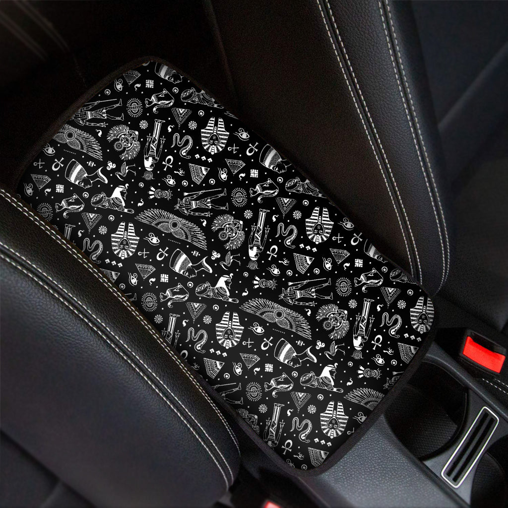 Black And White Egyptian Pattern Print Car Center Console Cover
