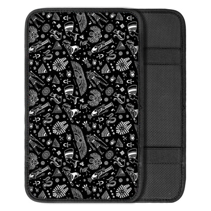 Black And White Egyptian Pattern Print Car Center Console Cover