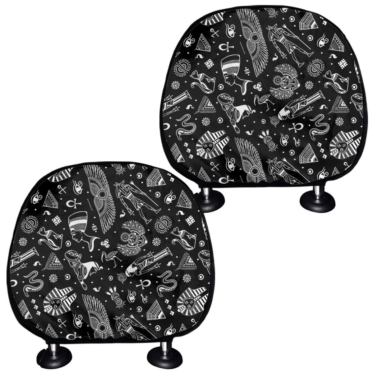 Black And White Egyptian Pattern Print Car Headrest Covers
