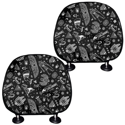 Black And White Egyptian Pattern Print Car Headrest Covers