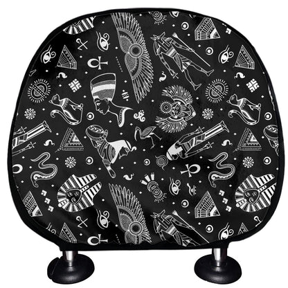 Black And White Egyptian Pattern Print Car Headrest Covers