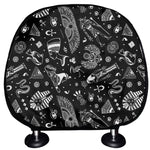Black And White Egyptian Pattern Print Car Headrest Covers