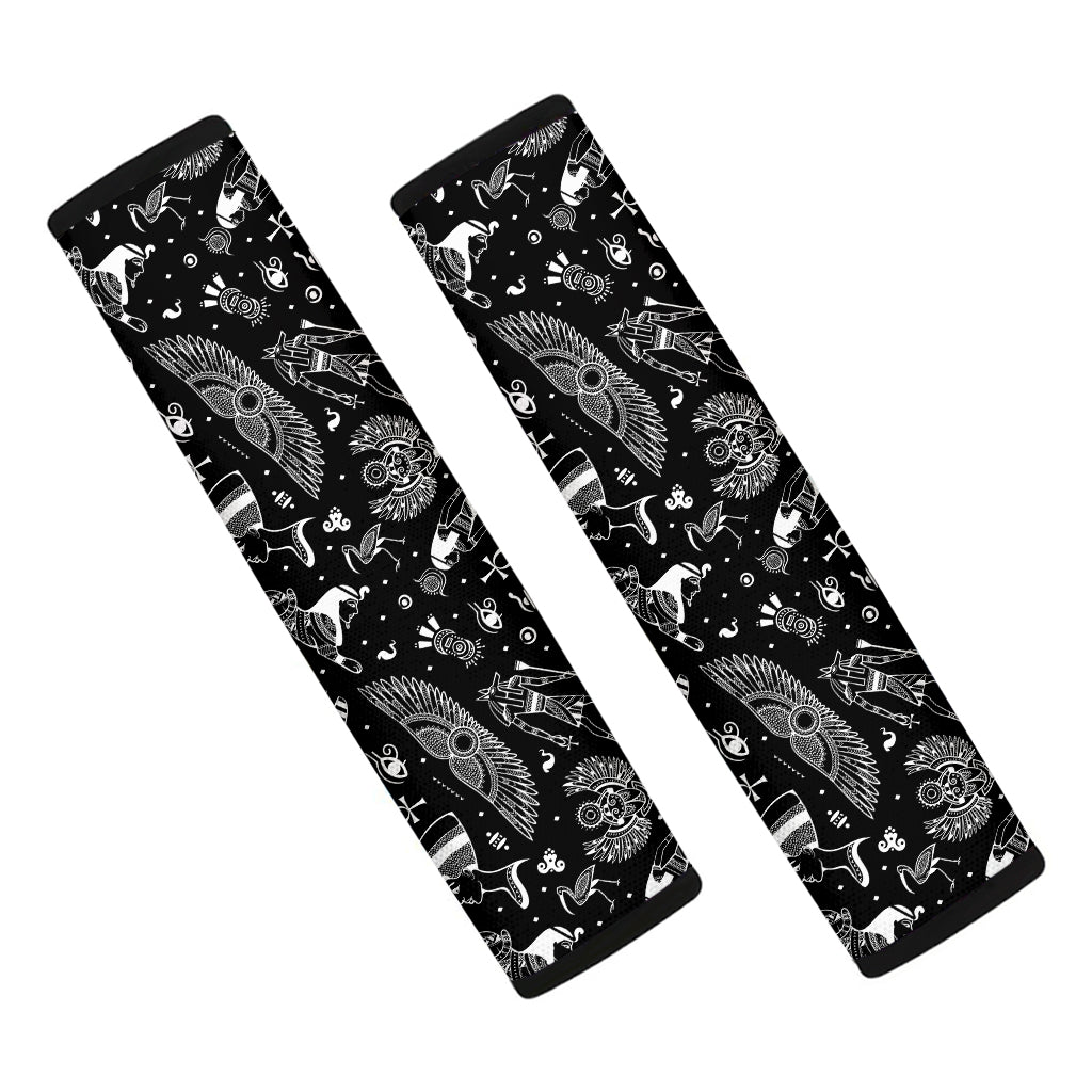 Black And White Egyptian Pattern Print Car Seat Belt Covers