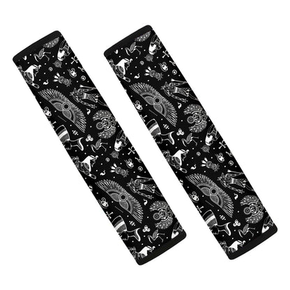 Black And White Egyptian Pattern Print Car Seat Belt Covers