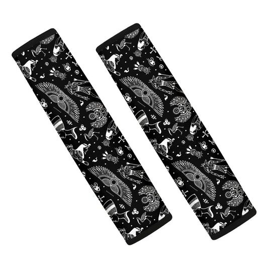 Black And White Egyptian Pattern Print Car Seat Belt Covers