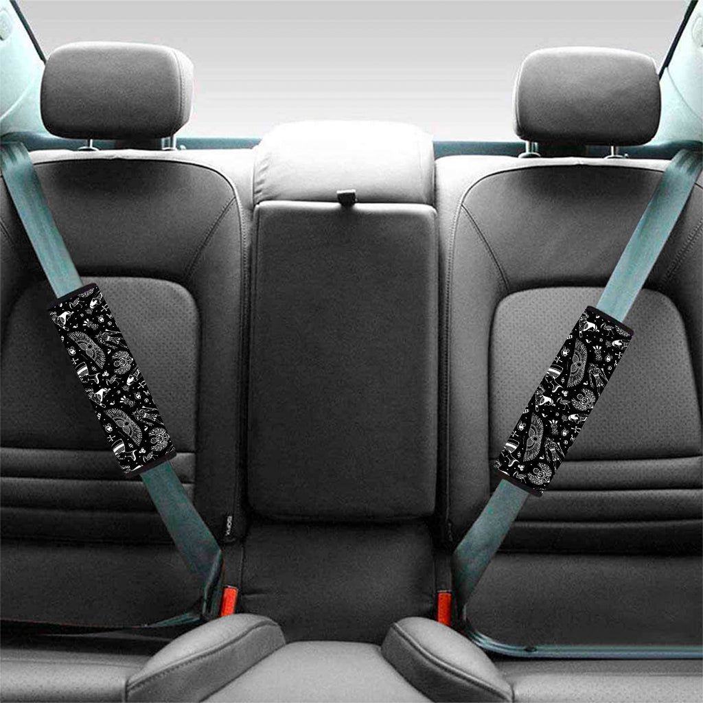 Black And White Egyptian Pattern Print Car Seat Belt Covers