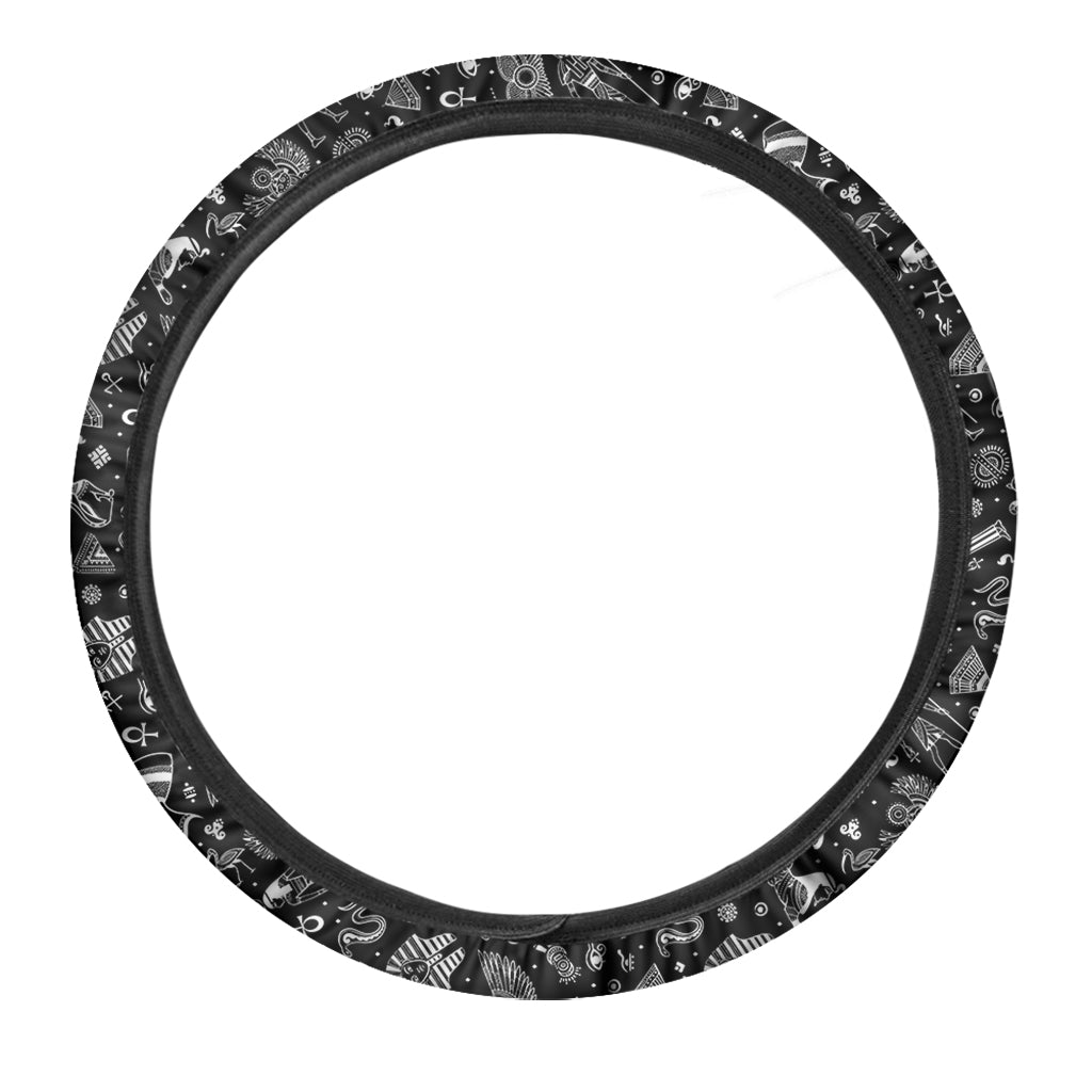 Black And White Egyptian Pattern Print Car Steering Wheel Cover