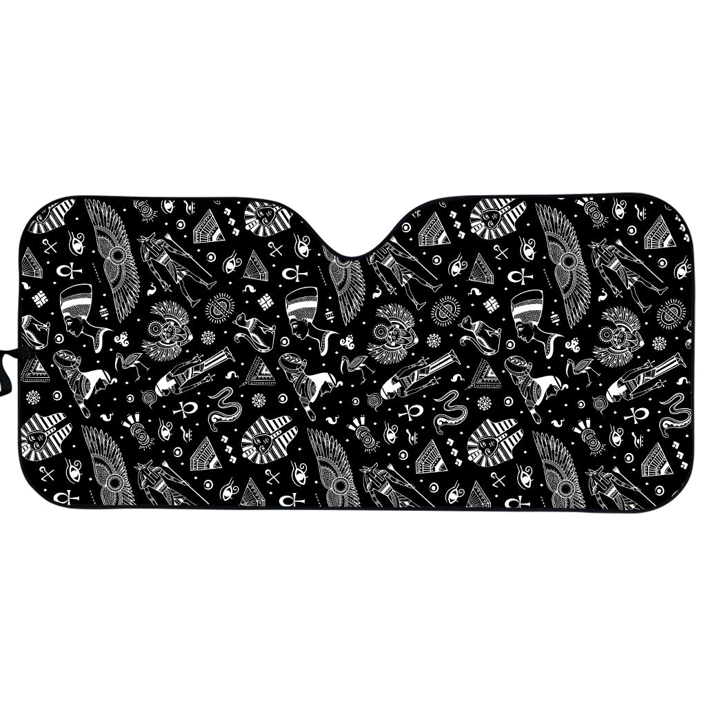 Black And White Egyptian Pattern Print Car Sun Shade