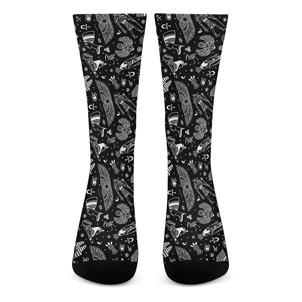 Black And White Egyptian Pattern Print Crew Socks