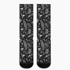 Black And White Egyptian Pattern Print Crew Socks