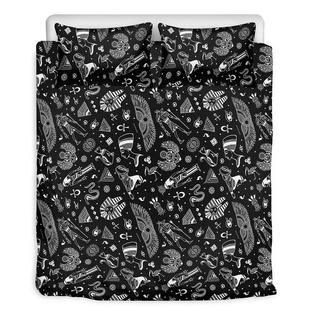 Black And White Egyptian Pattern Print Duvet Cover Bedding Set