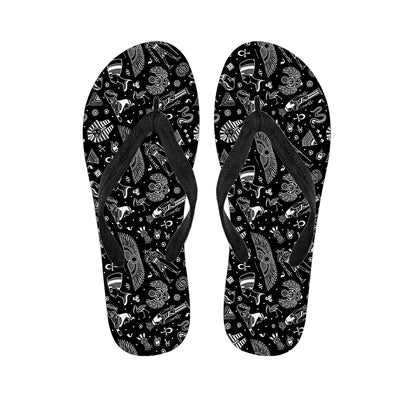 Black And White Egyptian Pattern Print Flip Flops