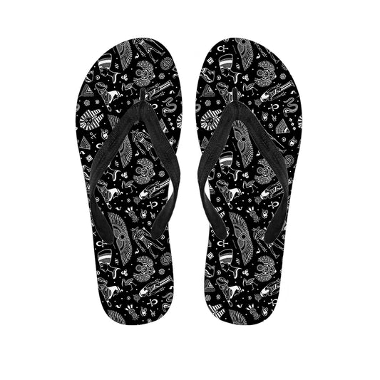 Black And White Egyptian Pattern Print Flip Flops