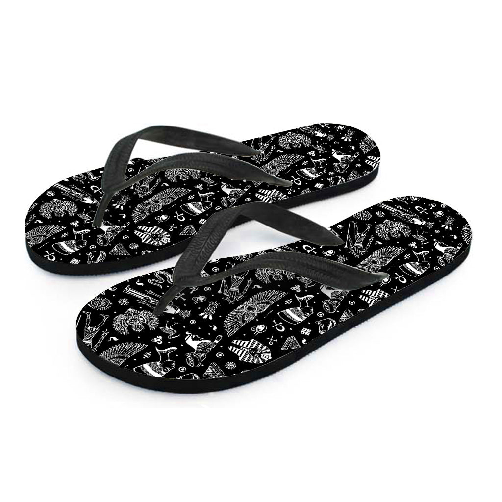Black And White Egyptian Pattern Print Flip Flops