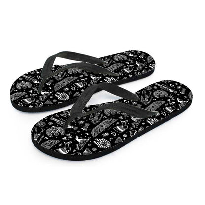 Black And White Egyptian Pattern Print Flip Flops