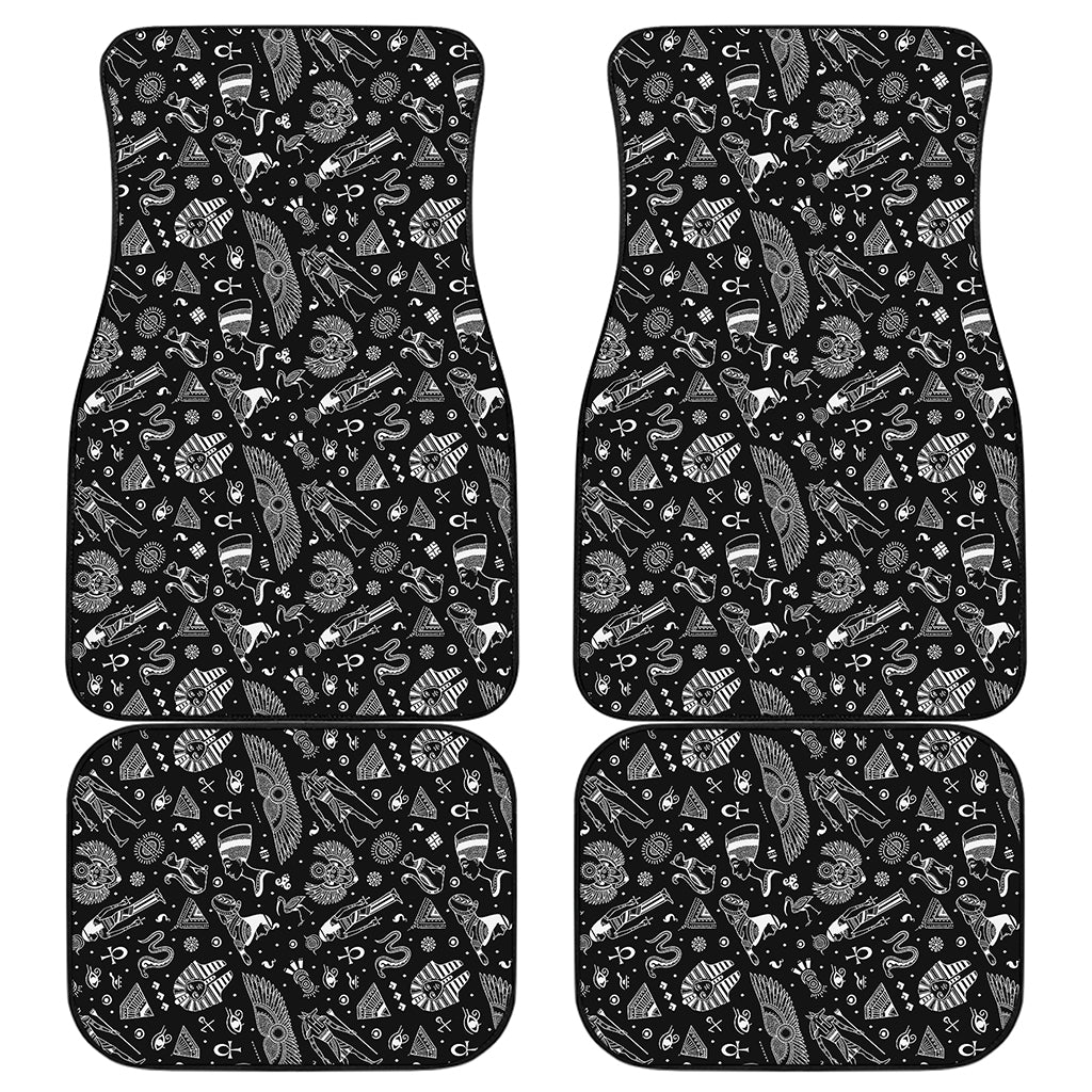 Black And White Egyptian Pattern Print Front and Back Car Floor Mats