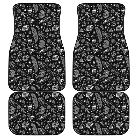 Black And White Egyptian Pattern Print Front and Back Car Floor Mats