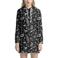 Black And White Egyptian Pattern Print Pullover Hoodie Dress