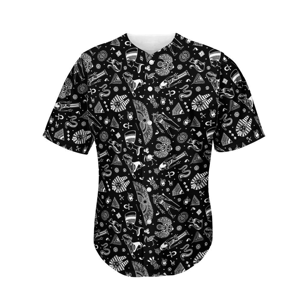 Black And White Egyptian Pattern Print Men's Baseball Jersey