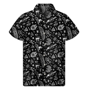 Black And White Egyptian Pattern Print Men's Short Sleeve Shirt