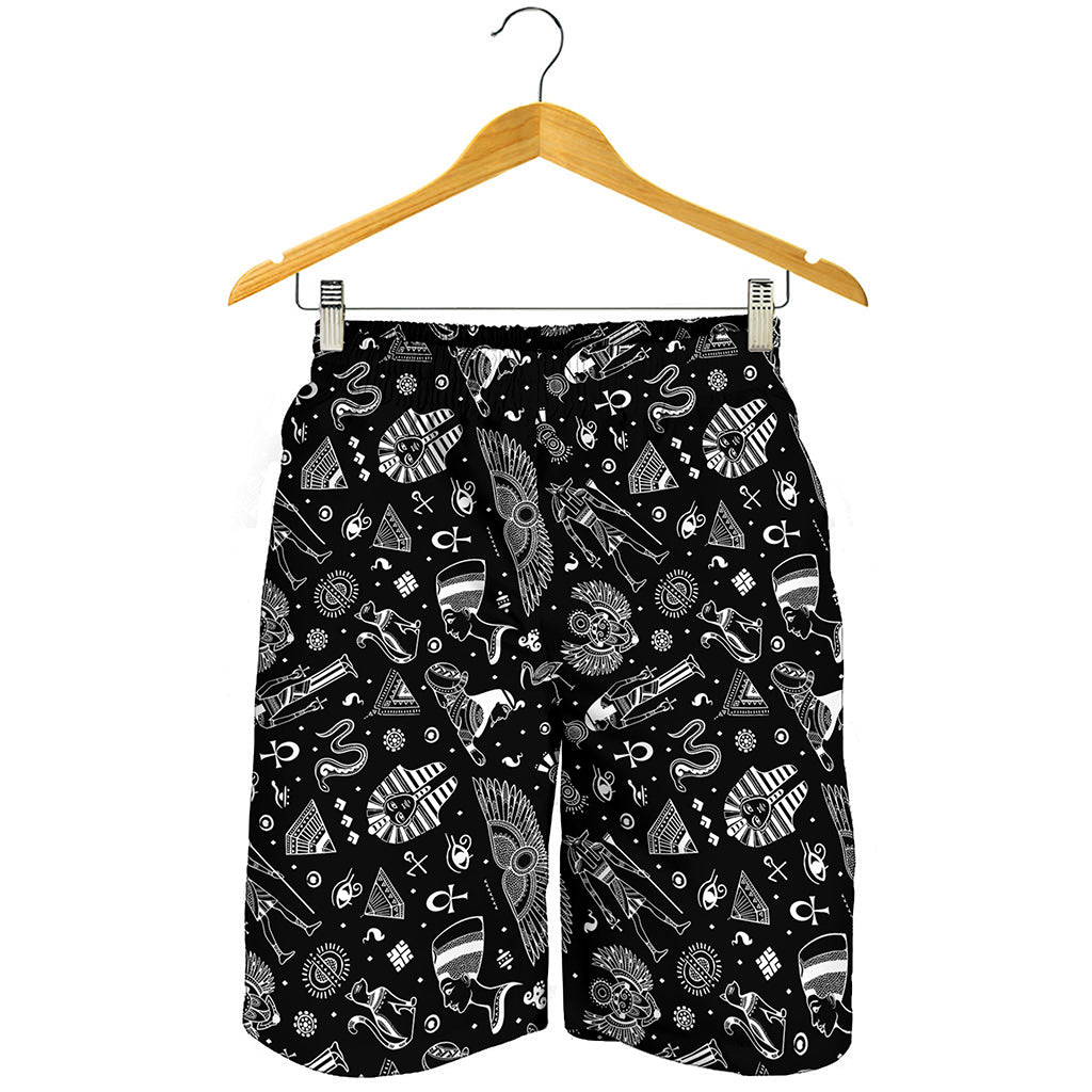 Black And White Egyptian Pattern Print Men's Shorts