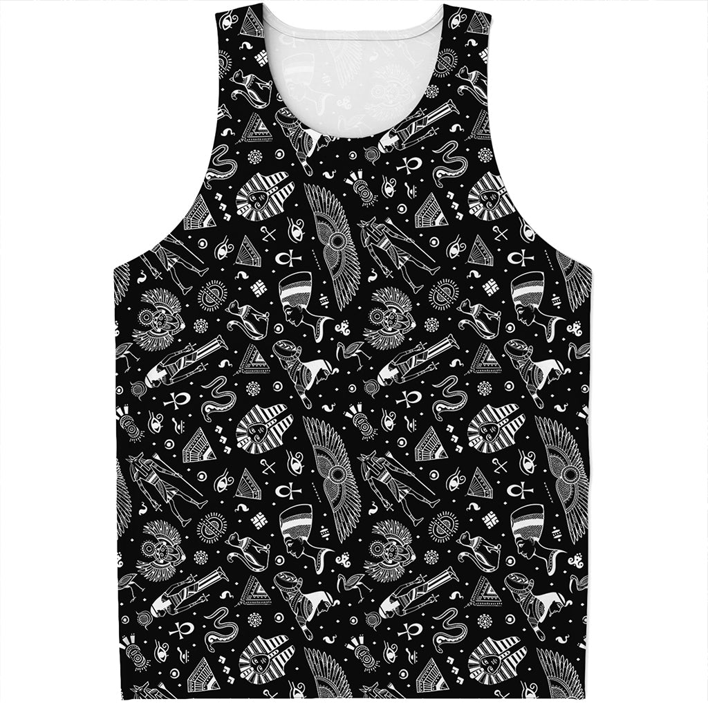 Black And White Egyptian Pattern Print Men's Tank Top
