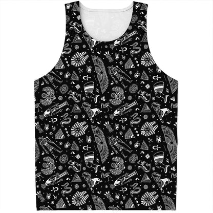 Black And White Egyptian Pattern Print Men's Tank Top